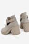 Women's Beige Suede Genuine Natural Leather 36-41 Size Heel-Strapped Boots & Booties - 4