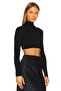 Women's Black Jersey Double Layer Fisherman Crop Top - 2
