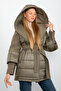 KHAKI PUFFY AND MELTON HOODED COAT - 5