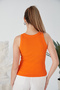 Orange Zargo Fitted/ body-hugging Wide-trimmed Halter Neck Corded Fabric Stretchy Knit Cropped Blouse - 8