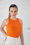 Orange Zargo Fitted/ body-hugging Wide-trimmed Halter Neck Corded Fabric Stretchy Knit Cropped Blouse - 6