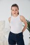 White Zargo Model Fitted/Fitted Wide Bias Halter Neck Ribbed Flexible Knitted Crop Blouse - 5