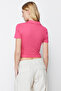 Fuchsia Fitted Crop Polo Neck Ribbed Stretchy Knitted Blouse TWOSS21BZ0038 - 5