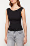 Siyah Sırt Dekolteli Fitted Regular Boy Pamuklu Esnek Örme Bluz TWOSS24BZ00031 - 5