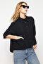 Siyah Oversize Geniş Kalıp Fakir Kol Dokuma Gömlek TWOSS20GO0381 - 5