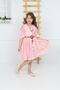 Girl's Pink Belted Necklace Lace Dress