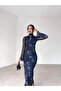 Midi Length Floral Patterned Tulle Dress - 4