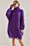 Women's Plum Ripped Patterned Turtleneck Knitwear Sweater Stk159 - 4