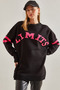Women's Black Oversize Printed Knitwear Sweater Stk318