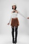 Pleated Brown Mini Skirt with Cargo Pocket Detail - 3