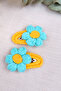 Daisy Patterned Hand Knitted Baby Child Hair Accessory Clip with Snap Fasteners Turquoise Yellow - 5