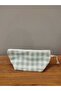 Blue Gingham Washable Zippered Single Eye Cloth Pen Holder Makeup Bag