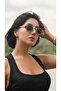 Women's Sunglasses Square Black Frame Black Glass