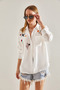 Women's White Embroidered Linen Shirt 60091013 - 5