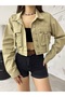 Women's Pocket Detail Oversized Cropped Denim Jacket - 3