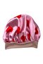 Pink Red Heart Patterned Satin Bonnet for Curly Hair