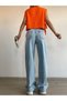Women's High Waist Snow Wash Blue Jeans High Waist Palazzo Jeans - 2
