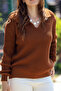 V-Neck Polo Shirt, Rib Stitch, Long Sleeve, Relaxed Fit, Thick Winter Knit Sweater - 3