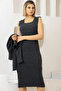 Thick Strap U Neck Sleeveless Ribbed Long Dress Neck Bat Sleeve Short Sweater Stretchy Double Knitwear Set - 3