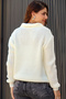 Women's Polo Collar Selanik Brioche Knit Long Sleeve Relaxed Fit Winter Thick Knit Sweater - 2