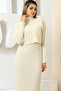 Thick Strap U Neck Sleeveless Ribbed Long Dress Neck Bat Sleeve Short Sweater Stretchy Double Knitwear Set - 3