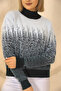 Half Turtleneck Long Sleeve Stylish Striped Patterned Soft Texture Furry Winter Knitwear Sweater - 4