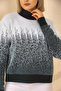 Half Turtleneck Long Sleeve Stylish Striped Patterned Soft Texture Furry Winter Knitwear Sweater - 5