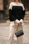 Half Turtleneck Stripe Detailed Color Blocked Sweater Elastic Waist Straight Leg Trousers Double Knitwear Set - 3