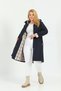 Water Resistant, Plus Size Trench Coat, Hooded Trench Coat, Bonded Fabric Plaid Trench Coat, Navy Blue