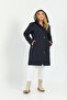 Water Resistant, Plus Size Trench Coat, Hooded Trench Coat, Bonded Fabric Plaid Trench Coat, Navy Blue - 4
