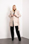 CREAM FLUFFY AND SPOON HOODED COAT WITH BUTTONS FRONT - 2