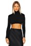Women's Black Jersey Double Layer Fisherman Crop Top