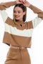 Stand Collar Long Sleeve Waist Gathered Blocked Low-cut Short Sweater Waist Leg Elastic Trousers Knitwear Set - 2