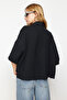 Siyah Oversize Geniş Kalıp Fakir Kol Dokuma Gömlek TWOSS20GO0381 - 6