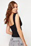 Siyah Sırt Dekolteli Fitted Regular Boy Pamuklu Esnek Örme Bluz TWOSS24BZ00031