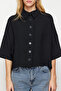 Siyah Oversize Geniş Kalıp Fakir Kol Dokuma Gömlek TWOSS20GO0381 - 3