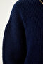 Navy Blue Oversize Long Basic Knitwear Sweater BV00099 - 4