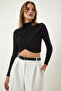 Black Drawstring Detailed Stand Collar Blouse CE00092 - 2