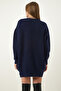 Navy Blue Oversize Long Basic Knitwear Sweater BV00099 - 5