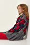 Gray Navy Blue Polo Collar Diamond Patterned Knitwear Sweater FN03168 - 5