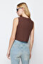 Kahverengi Crop Fitted Dokuma Keten Görünümlü Yelek TWOSS23YE00016 - 6