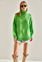 Women's Light Green Turtleneck Ripped Patterned Oversize Knitwear Sweater Stk163 - 6