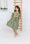 Girl's Green Belted Necklace Lace Dress - 6