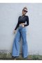 Blue Snow Wash Extra High Waist Wide Leg Palazzo Loose Jean Trousers - 7