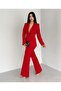 Women's Belted Jacket and Trousers Set Red - 2