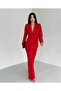 Women's Belted Jacket and Trousers Set Red - 3