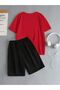 Children's Challange Printed Top and Bottom Set Cotton Shorts T-Shirt Set - 2