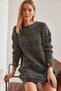 Women's Black Muline Oversize Ripped Detailed Knitwear Sweater Stk317 - 5