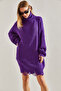 Women's Plum Ripped Patterned Turtleneck Knitwear Sweater Stk159 - 5