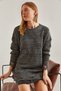 Women's Black Muline Oversize Ripped Detailed Knitwear Sweater Stk317 - 3